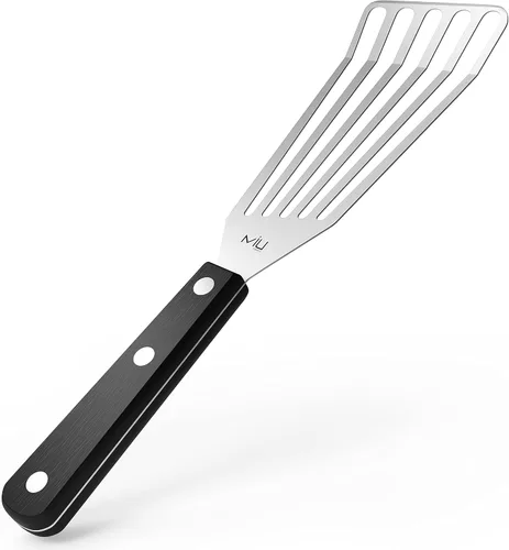 MIU Espátula para Pescado de Acero Inoxidable, Flexible, Metal Pulido, Resistente a la Corrosión, Volteador Ranurado de Cocina [Versión Mejorada]