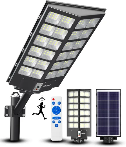 Ofuray Of-9800W Luces solares de calle para exteriores, luces solares de seguridad con control remoto para estacionamiento, 6500K, impermeables,