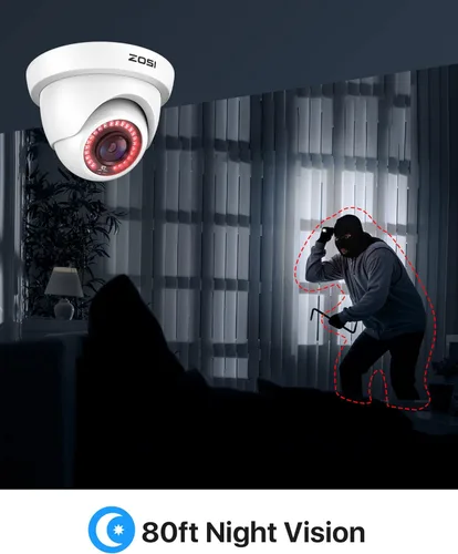 Miniatura 5 de ZOSI Paquete de 4 cámaras de seguridad 1080P de 2.0MP impermeables para interiores y exteriores de 80 pies CCTV noche de día, cámaras de vigilancia