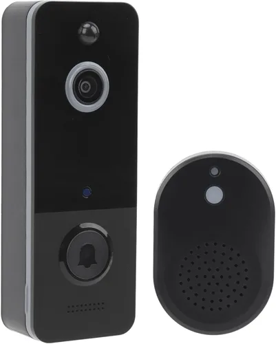 Sanpyl Cámara de timbre de video, 1080P HD, audio de 2 vías, noche infrarroja, videollamadas remotas, cambiador de voz inteligente, lente gran