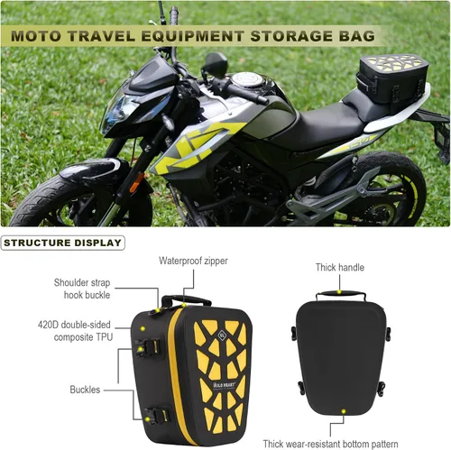 Miniatura 3 de WILD HEART Bolsa de cola de motocicleta/bolsa de tanque impermeable multifuncional asiento trasero equipaje bolsas de sillín para motocicleta