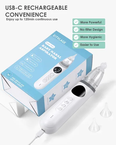 Miniatura 5 de Aspirador nasal para bebé, aspirador eléctrico de nariz para bebé, chupón de nariz para bebé, limpiador automático de nariz con 3 puntas