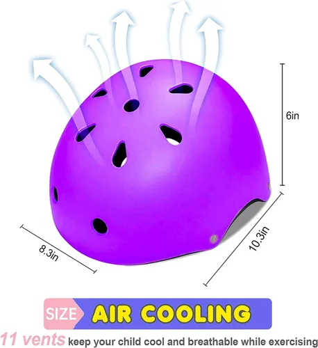 Miniatura 3 de Casco ajustable para niños con rodilleras, coderas y muñequeras - Cascos de bicicleta para niños pequeños de 3-5, 5-8, 8-14 años - Perfecto