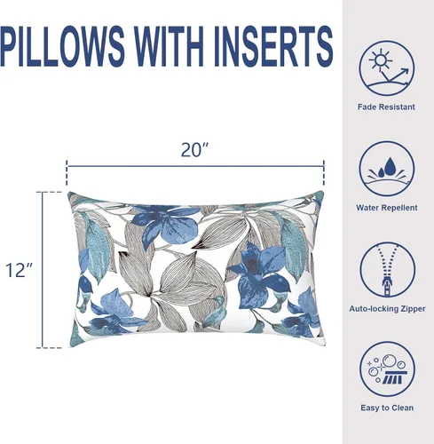 Miniatura 409 de Juego de 2 almohadas para exteriores de 16 x 16 pulgadas, repelentes al agua con interiores, para muebles de patio, hogar, jardín, geometría bohemia