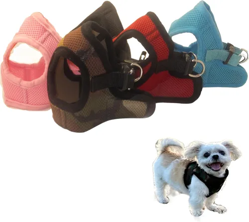 Miniatura 9 de Arnés para perros de malla suave, cómodo para razas pequeñas, cachorros, juguetes, de 2 a 16 lb, en color rosa bebé, azul, negro, rojo, camuflado