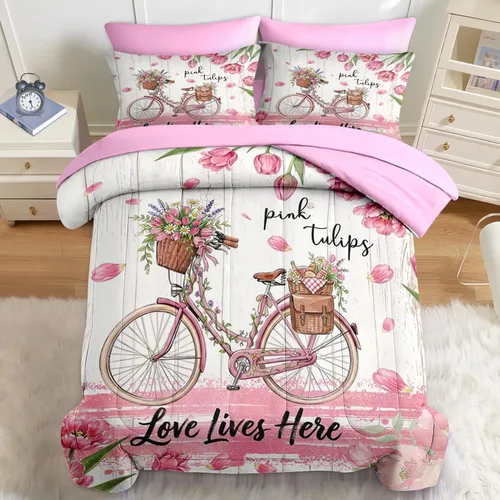 Miniatura 18 de Nesker Juego de edredón de primavera de 5 piezas, tamaño individual, juego de ropa de cama floral con mariposas para niños y adultos, juego
