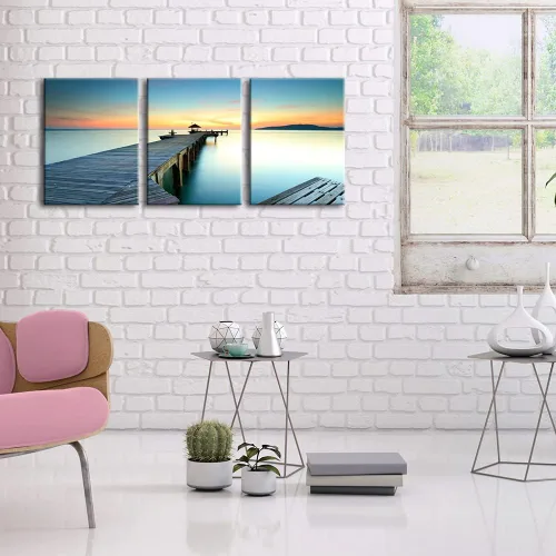 Miniatura 4 de Wieco Art 3 piezas de lienzo de paisaje marino impresiones de arte de pared, puesta de sol, océano, playa, pinturas para cocina, dormitorio, hogar