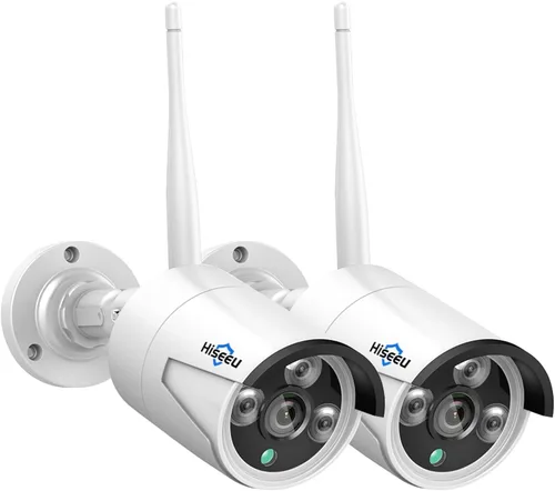 Hiseeu Cámara Adicional Paquete de 2 Cámaras de Seguridad Inalámbricas para Exteriores de 3MP, Impermeables para Exteriores e Interiores Lente de