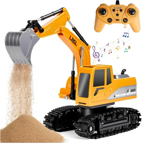 Excavadora de juguete a control remoto para niños y niños, vehículos de construcción RC 1:24 con pala de metal, luces y sonidos realistas, la mejor