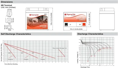 Miniatura 4 de GTX7L-BS - Batería para motocicleta SLA compatible con SigmasTek, STX7L-BS 100CCA