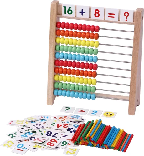 Miniatura 2 de Ábaco de madera para niños – 100 palos de conteo y tarjetas de juguetes de números del 1 al 100, juegos educativos de matemáticas para preescolar