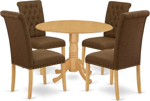 Miniatura 19 de East West Furniture DLBR3-BLK-17 - Juego de muebles de comedor de 3 piezas que contiene una mesa de comedor redonda con gotas y 2 sillas tapizadas