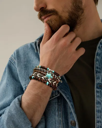 Miniatura 4 de Paquete de 43 piezas de pulseras de cuentas de madera para hombres, pulseras a granel, pulseras punk vintage ajustables góticas, set de pulseras