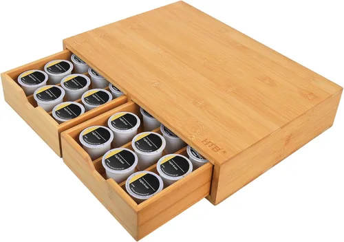 HTB Soporte para tazas K compatible con tazas K, soporte para cápsulas de café con capacidad para 30 tazas, organizador de tazas K, cajón de 2.