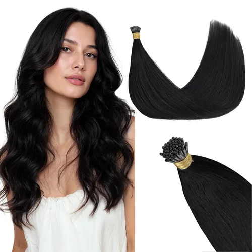 GOO GOO I Tip - Extensiones de cabello humano real, 20 pulgadas, 1.76 oz, 50 S, extensiones de cabello Remy invisible, 1 negro azabache