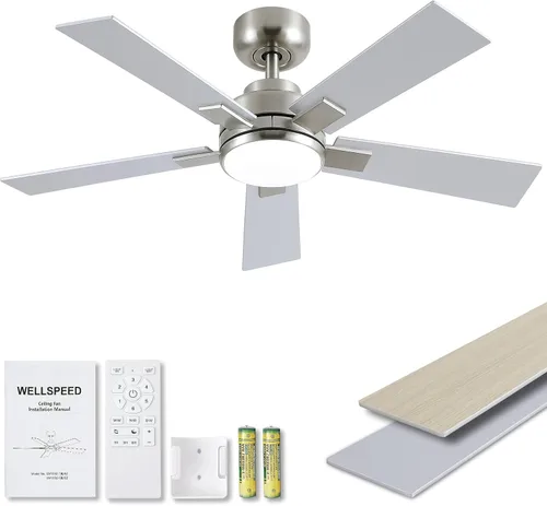 Miniatura 20 de Ventiladores de techo modernos con luces, ventilador de techo negro de 52 pulgadas para exteriores con luz y control remoto, motor CC reversible, 6