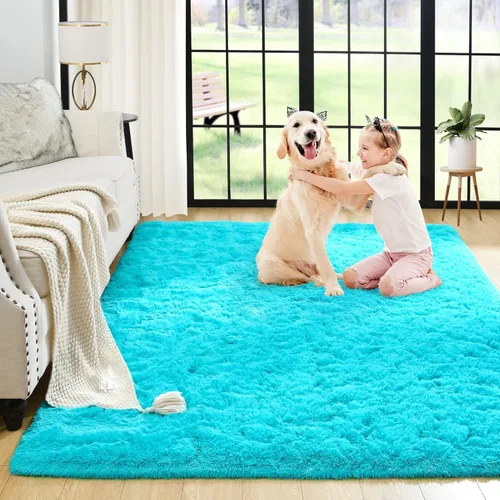 Miniatura 68 de Noahas - Alfombra suave y afelpada para habitación de niña y sala de estar, colorida, decoración para guardería, teñido anudado arcoíris, azul