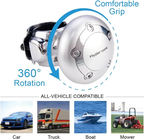 Miniatura 3 de Hypersonic Pomo Giratorio para Volante de Vehículo, Accesorio Universal para Coche (Plata)
