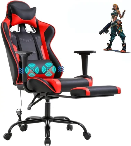 Miniatura 10 de Silla ergonómica para juegos de PC, silla de oficina de carreras, silla de videojuegos, función de masaje, soporte lumbar con reposabrazos Blanco