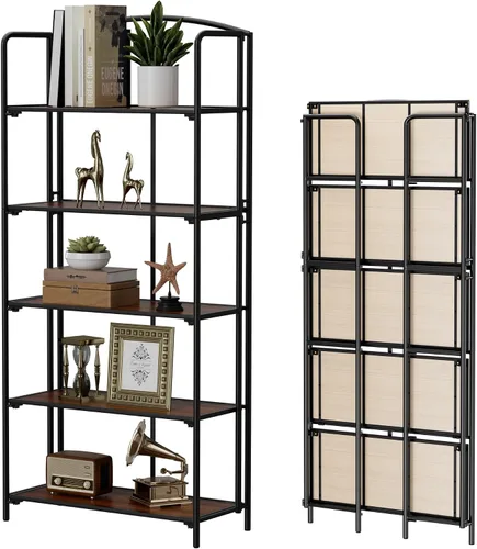 Miniatura 18 de Crofy - Estantería plegable sin montaje para sala de estar, estantería plegable de 2 niveles en color negro para oficina en casa, organizador