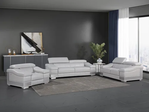 Miniatura 10 de BlackJack Furniture Salerno - Sofá moderno y contemporáneo de cuero italiano de grano superior, color gris rinoceronte
