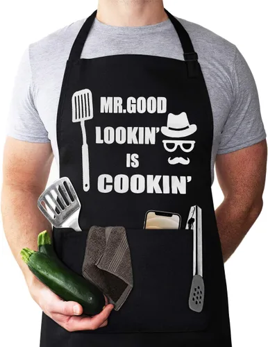LYLPYHDP Divertidos delantales de chef para hombres – Mr. Good Lookin' is Cookin' es Cookin' BBQ Grill Delantal perfecto para el Día del Padre y