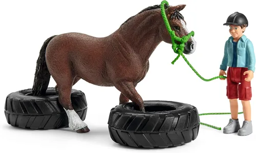 Miniatura 5 de Schleich Farm World, juguetes de caballos para niños, juego de carreras de agilidad de poni con figuras de caballo y accesorios, juego de 22 piezas