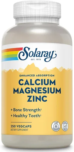 SOLARAY Suplemento de Calcio, Magnesio y Zinc - con Calcio 1000mg, Magnesio 500mg - Salud ósea, función muscular, salud del corazón y apoyo