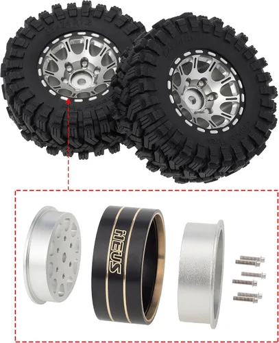 Miniatura 2 de MEUS RACING Juego de ruedas Beadlock 1.2 con llantas de latón para TRX4M SCX24 FCX24 AX24 1/24 1/18 RC Crawler Car, negativo 4mm 42g