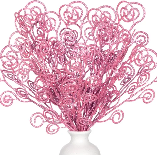 Miniatura 11 de Ysleen 50 piezas de palillos y aerosoles para árboles con brillantina, ramas artificiales rizadas, adornos de ramas de 12 pulgadas para rellenos