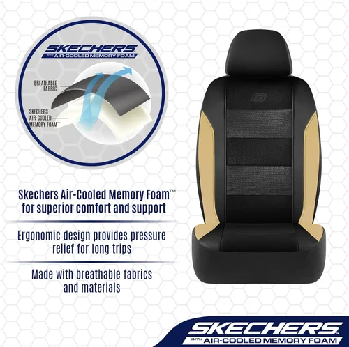 Miniatura 4 de Skechers Fundas para asientos con espuma viscoelástica y enfriamiento por aire, fundas para asientos de coche de piel premium con malla EVA