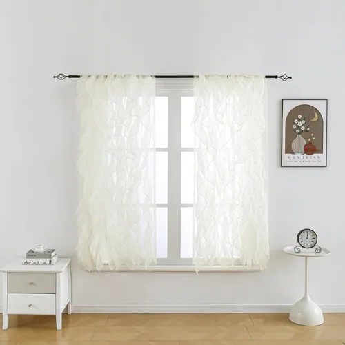 Juego de 2 cortinas en cascada con volantes, estilo vintage chic, transparentes, paneles de ventana con caída vertical, 50"×63" (Beige)