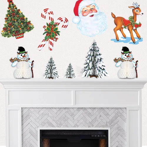 Miniatura 3 de Beistle Recortes de Navidad – Paquete de 4 decoraciones navideñas de doble cara con diseños festivos de Papá Noel, renos, bastones de caramelo