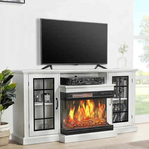 Miniatura 11 de LUXOAK Soporte de TV para Chimenea con Chimenea Eléctrica de Vidrio de 3 Lados, Centro de Entretenimiento Multimedia de 59" con Gabinete de Gris