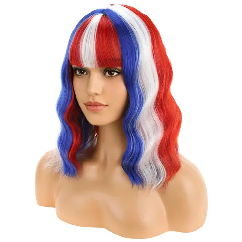 Miniatura 30 de BERON 14 Inches Ash Blonde Wig with Bangs Short Curly Wig Short Ash Blonde Bob Synthetic Wigs for Women Daily Halloween Party or Cosplay Hairnet