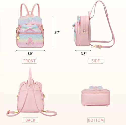 Miniatura 7 de KKXIU Mochilas Mini con Moño Inicial para Niñas y Mujeres, Linda Mochila Pequeña con Asa de Bolso, Regalos Personalizados para Niños, Arcoíris
