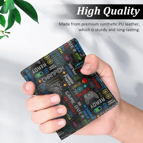 Miniatura 4 de Billetera para niños adolescentes Cartera genial para niños, diseño de videojuegos, cuero delgado, doble plegable con bolsillo para monedas