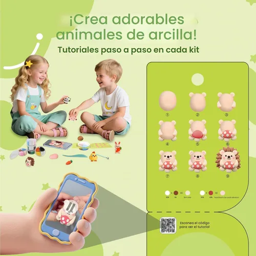 Miniatura 3 de Kit de arcilla seca al aire, 12 arcillas para modelar de animales para niños, arcilla Model Magic con herramientas de escultura y tutoriales, segura