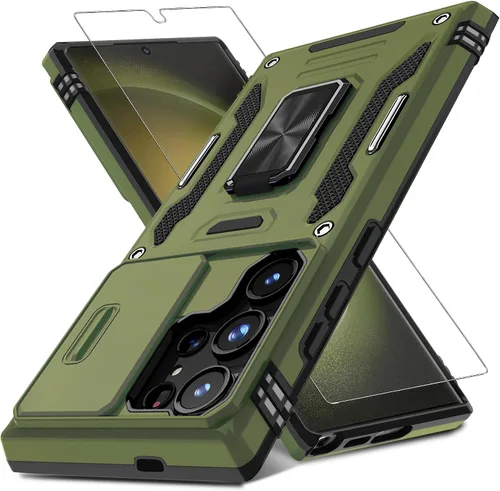 Miniatura 25 de DEERLAMN Funda para Samsung Galaxy S23 con Cubierta Deslizante para Cámara + Protector de Pantalla (2 Paquetes), Soporte de Anillo Giratorio