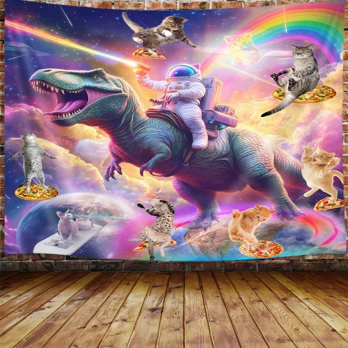 Miniatura 8 de Viajar Tapiz de gato, universo de fantasía, galaxia espacial, divertido tapiz de gato para niños y niños, decoración de pared de nebulosa y cielo