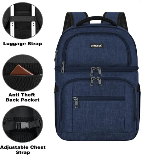 Miniatura 5 de Mochila Refrigeradora, Mochila Refrigeradora Aislada a Prueba de Fugas de Doble Compartimento Bolsa Refrigeradora para Hombres y Mujeres Mochila