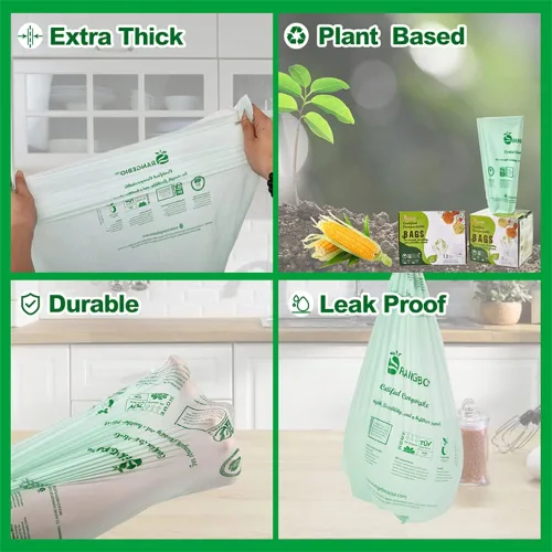 (Grande) Bolsas de compras compostables certificadas por OrangeBio para el hogar, 200 unidades, 12 x 6 x 20 pulgadas (extragruesas), capacidad para
