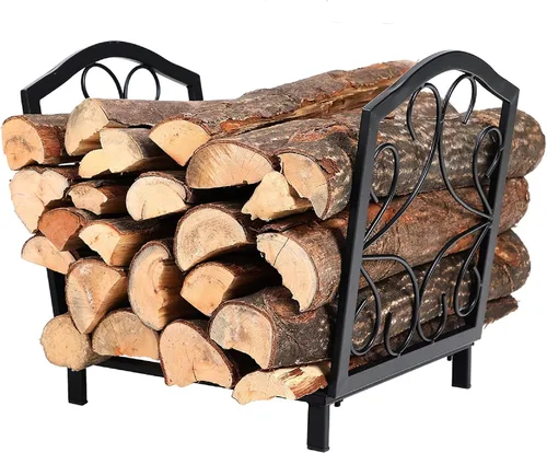 Miniatura 10 de PHI VILLA Estante para leña de 17 pulgadas, decoración para interiores y exteriores, soporte de madera para chimenea de acero, soportes