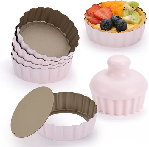 Miniatura 10 de Mini sartén redonda para tartas con parte inferior extraíble, mini moldes antiadherentes para hornear, juego de moldes para quiche de acero al
