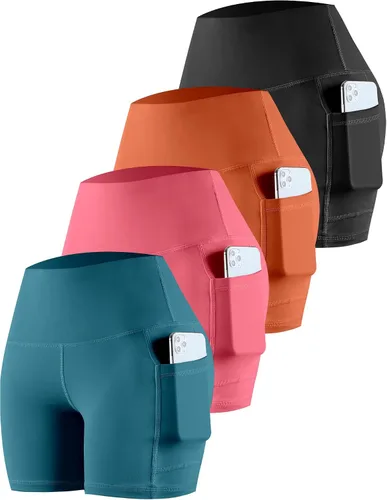Miniatura 22 de CHRLEISURE - Pantalones cortos de ciclismo para mujer con bolsillos de licra, cintura alta, con control de abdomen para entrenamiento, yoga