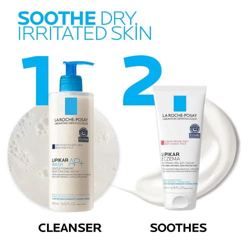 Miniatura 8 de La Roche-Posay Lipikar Crema Calmante de Alivio para Eccema, Loción Facial y Corporal Para Eccema y Piel Sensible y Seca, Hidratante con Avena