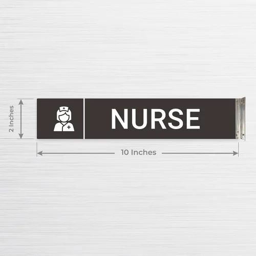 Miniatura 2 de Letrero de proyección gráfica de enfermera, doble cara, 2x10 pulgadas, ACM, con accesorio plateado satinado de níquel cepillado, fabricado
