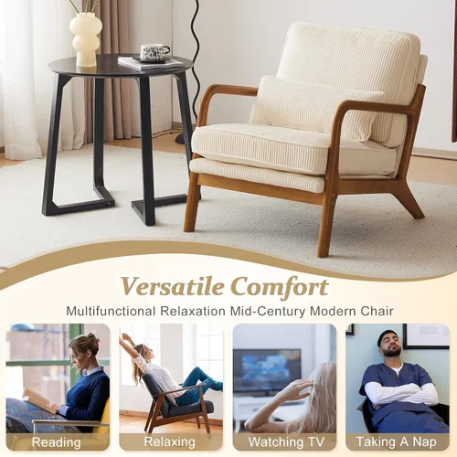 Miniatura 8 de VINGLI Juego Mejorado de 2 Sillones de Acento de Pana Premium, Sillón Tapizado con Brazos, Silla de Lectura Cómoda de Madera Maciza con Almohada