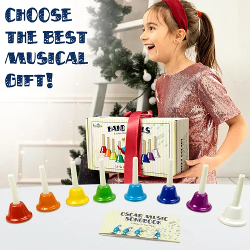 Miniatura 7 de MINIARTIS Campanas de Mano para Niños Juguetes Musicales Educativos para Niños Pequeños Juego de Campanas de Mano Coloridas de 8 Notas