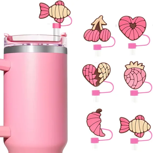 Miniatura 7 de 6 piezas de cubiertas de popote de béisbol para vasos Stanley – Lindas tapas reutilizables de silicona de 10 mm para vasos de 30 oz/40 oz con asa